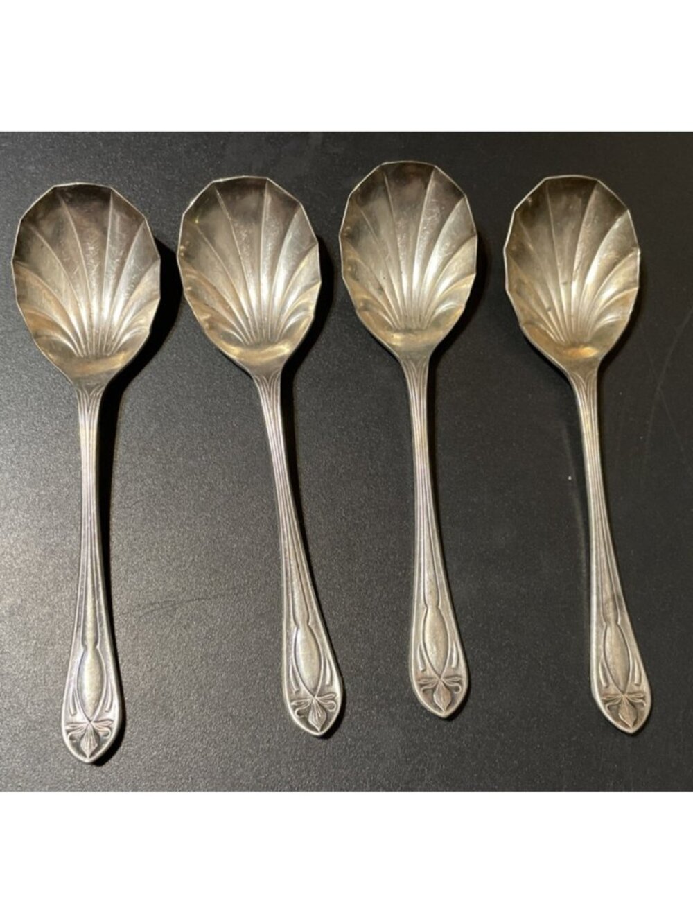 🥄 Antique EPNS A1 Silver Plate Sugar Shell Spoons – Set of 4